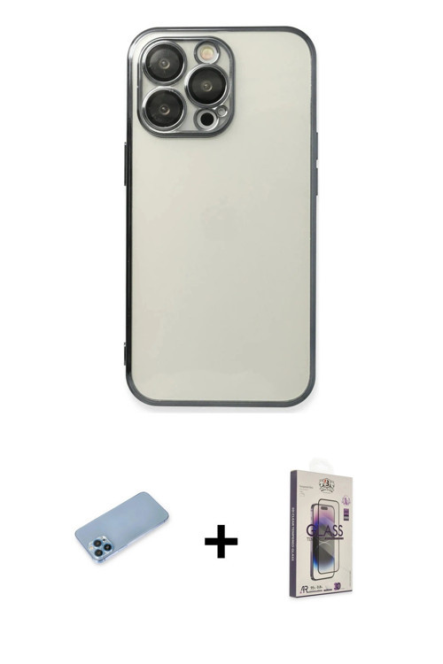 ieg™ iPhone 13 Pro Max Kılıf Vadi Minimal - Siyah Bilvis 3D Cam Ekran Koruyucu + Mavi Shine Kamera L