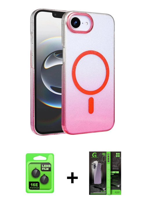 ieg™ iPhone 16E Kılıf Ahenk Doku Özel Seri - Şeffaf 360 Full Body Arka Koruyucu + Siyah Raze Metal K