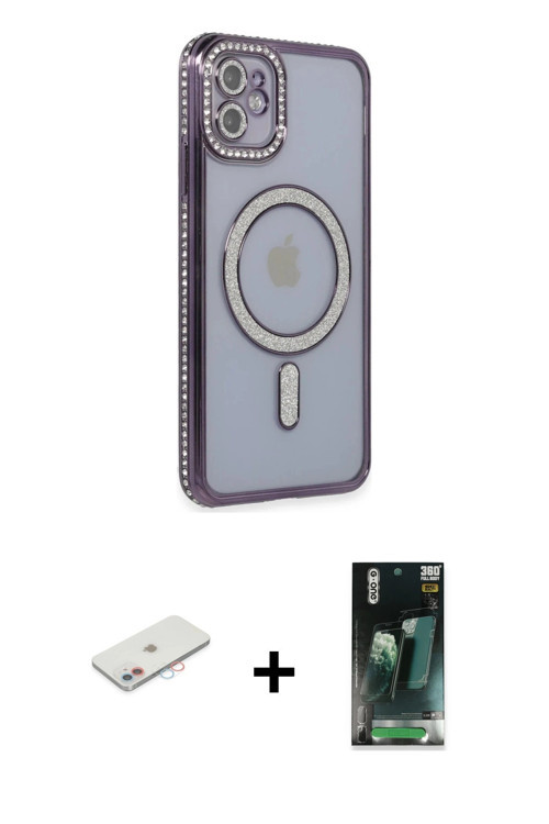 ieg™ iPhone 11 Kılıf Zirve Doku Prime - Siyah 360 Mat Full Body Arka Koruyucu + Pembe Renkli Kamera