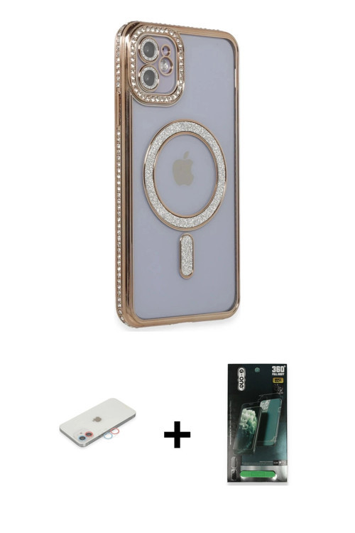 ieg™ iPhone 11 Kılıf Zirve Doku Prime - Siyah 360 Mat Full Body Arka Koruyucu + Pembe Renkli Kamera
