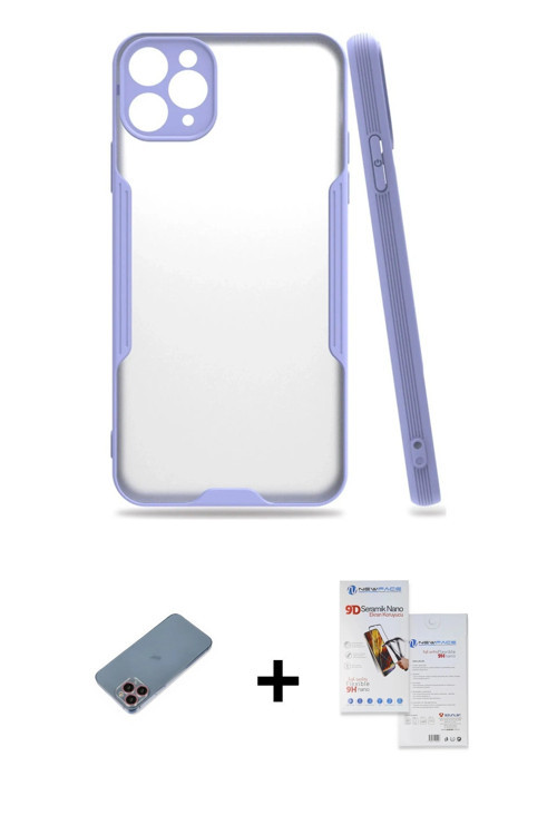 ieg™ iPhone 11 Pro Max Kılıf Atlas Asil Serisi - Siyah Seramik Nano Ekran Koruyucu + Pembe Shine Kam