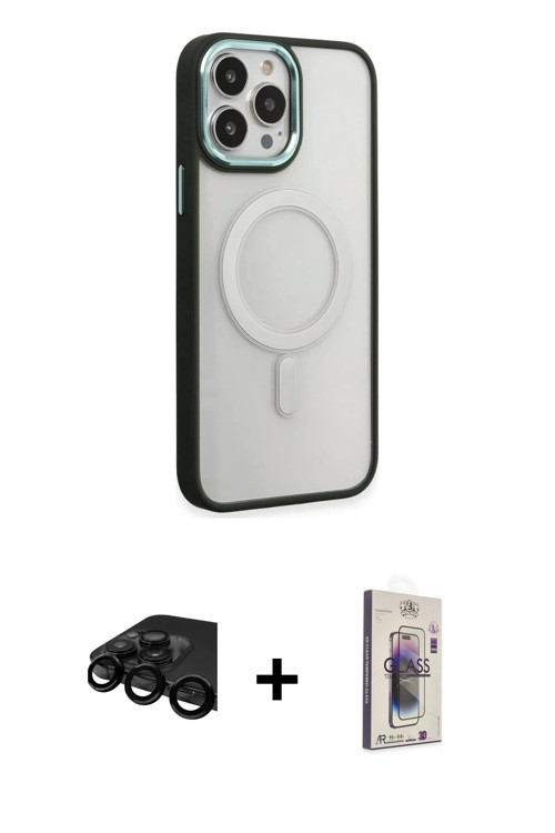 ieg™ iPhone 15 Pro Kılıf Yankı Işık Özel Seri - Siyah Bilvis 3D Cam Ekran Koruyucu + Siyah Raze Meta