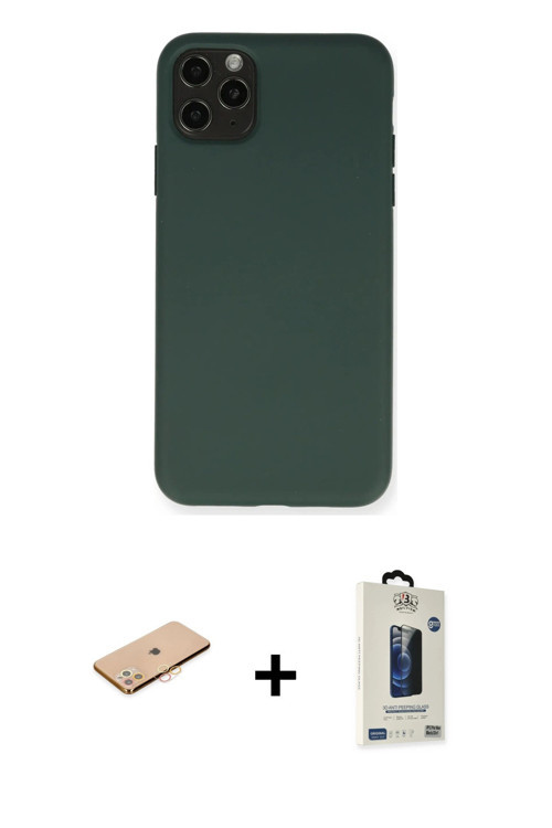 ieg™ iPhone 11 Pro Max Kılıf Ahenk Serisi - Siyah Bilvis Hayalet Cam Ekran Koruyucu + Turuncu Renkli
