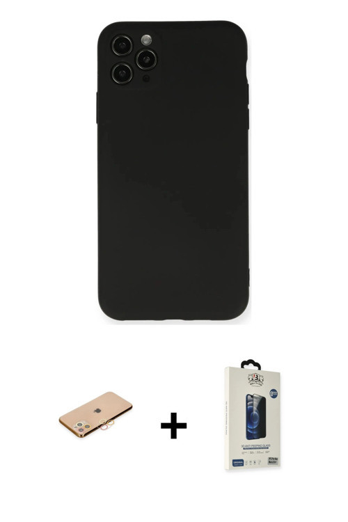 ieg™ iPhone 11 Pro Max Kılıf Ahenk Serisi - Siyah Bilvis Hayalet Cam Ekran Koruyucu + Turuncu Renkli