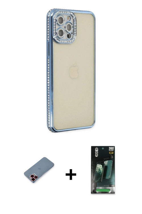 ieg™ iPhone 12 Pro Kılıf Yörünge Koleksiyonu - Şeffaf 360 Full Body Arka Koruyucu + Kırmızı Metal Ka
