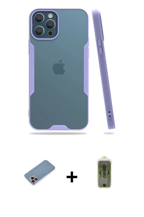 ieg™ iPhone 12 Pro Max Kılıf Atlas Asil Serisi - Siyah Joko Magic 5D Hayalet Cam + Pembe Shine Kamer