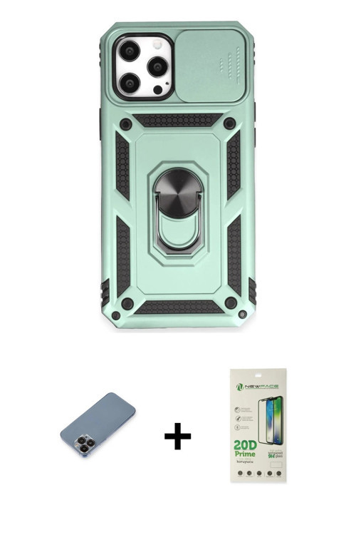 ieg™ iPhone 12 Pro Max Kılıf Ahenk Klasik - Siyah 20D Premium Cam Ekran Koruyucu + Siyah Metal Kamer