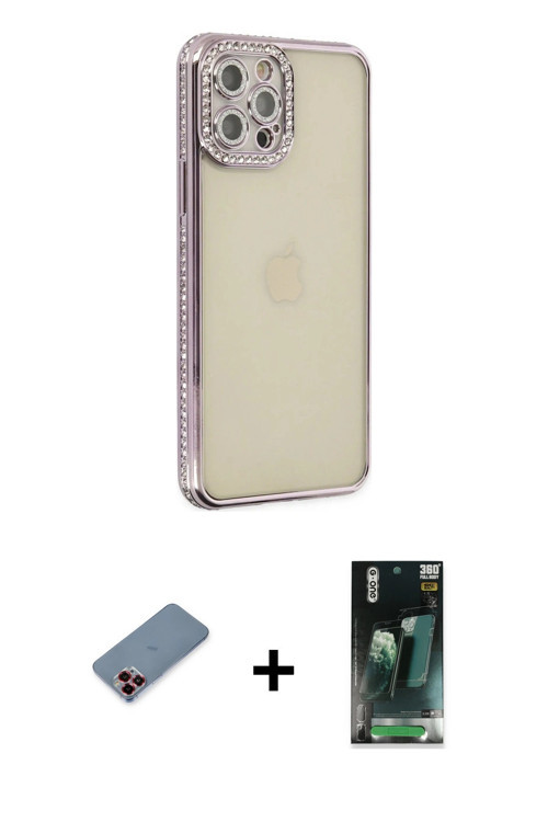 ieg™ iPhone 12 Pro Kılıf Yörünge Koleksiyonu - Şeffaf 360 Full Body Arka Koruyucu + Kırmızı Metal Ka