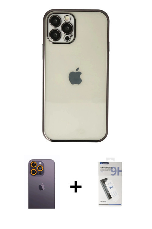 ieg™ iPhone 12 Pro Max Kılıf Vadi Minimal - Şeffaf Uv Polymer Nano Ekran Koruyucu + Sarı Neon Fosfor