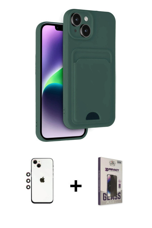 ieg™ iPhone 14 Kılıf Vadi Çizgi Prime - Siyah Bilvis Hayalet Cam Ekran Koruyucu + Gökkuşağı Shine Ka