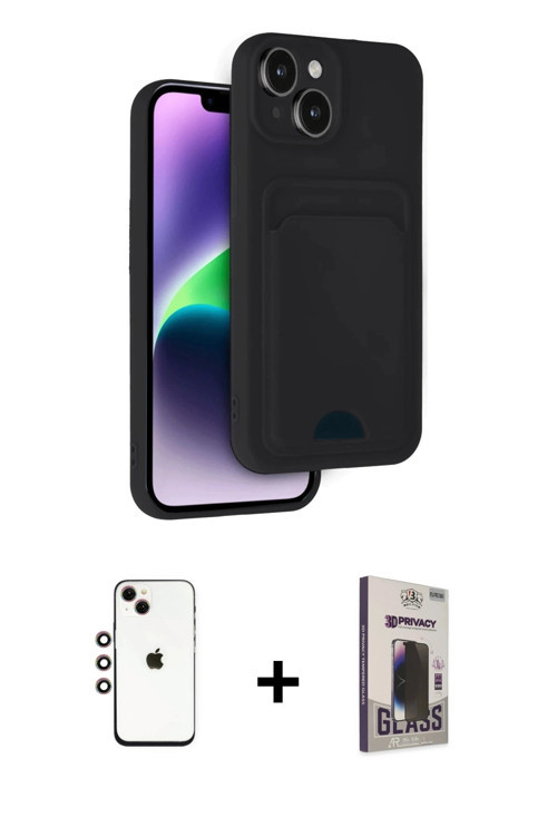 ieg™ iPhone 14 Kılıf Vadi Çizgi Prime - Siyah Bilvis Hayalet Cam Ekran Koruyucu + Gökkuşağı Shine Ka