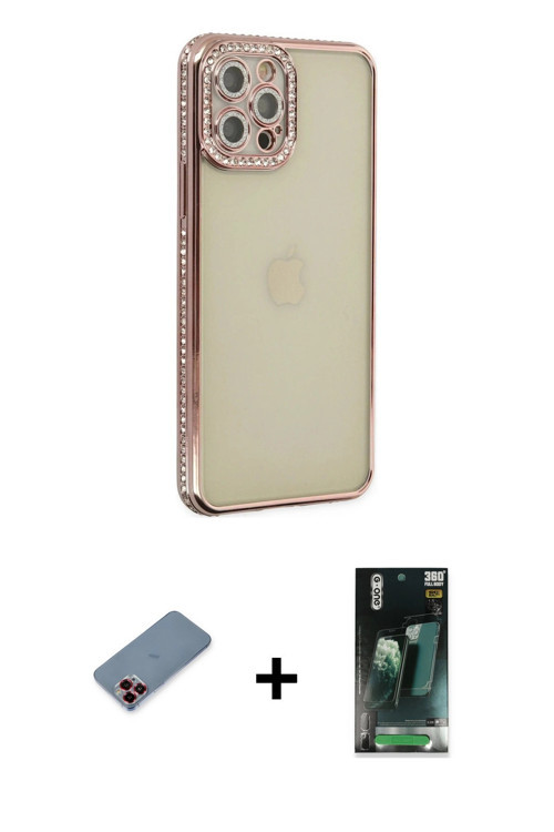 ieg™ iPhone 12 Pro Kılıf Yörünge Koleksiyonu - Şeffaf 360 Full Body Arka Koruyucu + Kırmızı Metal Ka