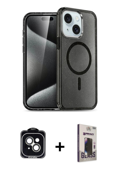 ieg™ iPhone 14 Kılıf Nova Asil Prime - Siyah Bilvis Hayalet Cam Ekran Koruyucu + Yeşil PVD Metal Kam