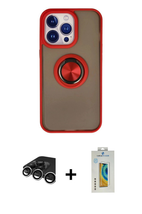 ieg™ iPhone 15 Pro Max Kılıf Yörünge Çizgi - Siyah Polymer Nano Ekran Koruyucu + Gümüş Raze Metal Ka