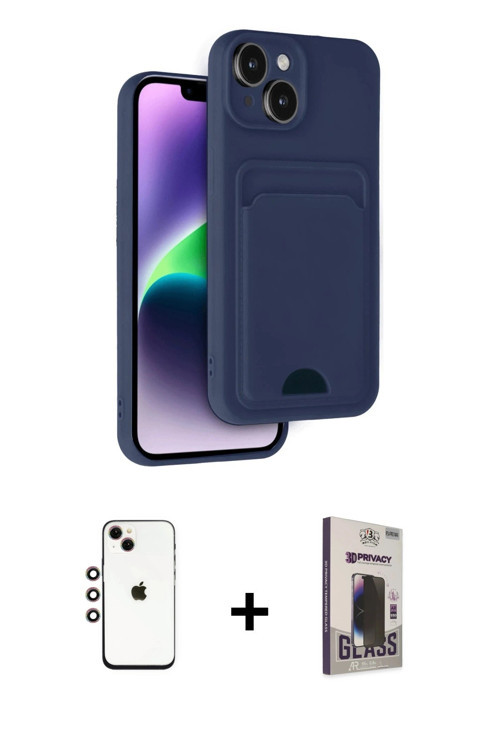 ieg™ iPhone 14 Kılıf Vadi Çizgi Prime - Siyah Bilvis Hayalet Cam Ekran Koruyucu + Gökkuşağı Shine Ka