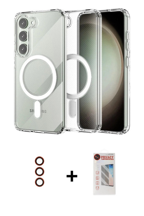 ieg™ Galaxy S23 Plus Kılıf Ahenk Yansıma Prime - Siyah Hayalet Edge Cam Ekran Koruyucu + Kırmızı Met