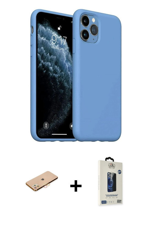 ieg™ iPhone 11 Pro Max Kılıf Ahenk Serisi - Siyah Bilvis Hayalet Cam Ekran Koruyucu + Turuncu Renkli