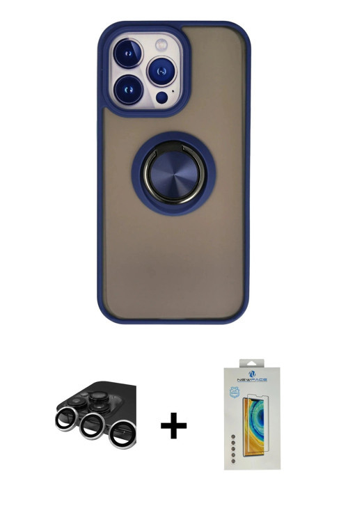 ieg™ iPhone 15 Pro Max Kılıf Yörünge Çizgi - Siyah Polymer Nano Ekran Koruyucu + Gümüş Raze Metal Ka