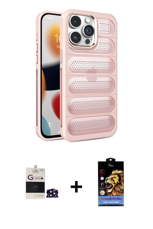 ieg™ iPhone 14 Pro Max Kılıf Yadigar Doku Özel Seri - Siyah Buffer Hayalet Cam Ekran Koruyucu + Deri
