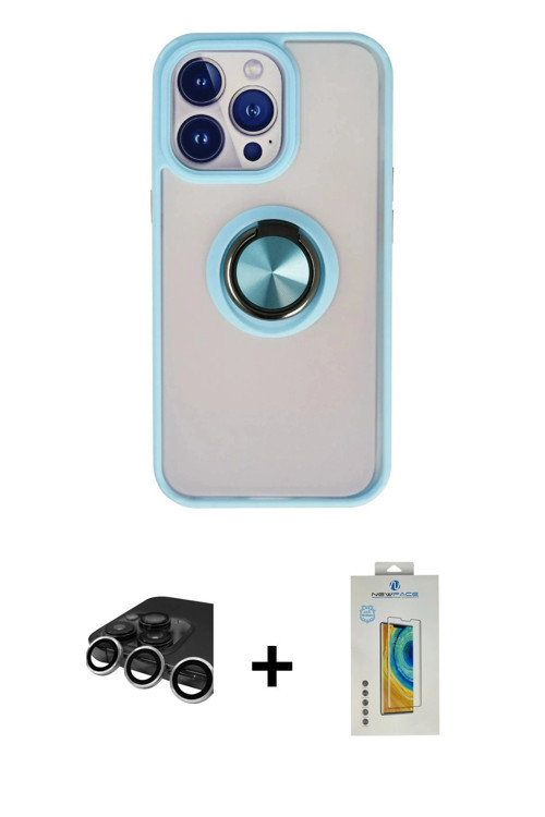 ieg™ iPhone 15 Pro Max Kılıf Yörünge Çizgi - Siyah Polymer Nano Ekran Koruyucu + Gümüş Raze Metal Ka