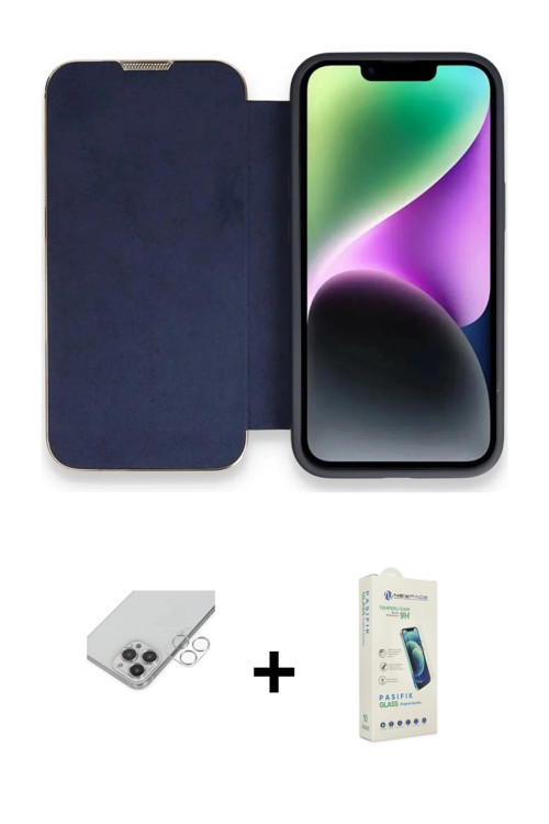 ieg™ iPhone 14 Pro Max Kılıf Siluet Minimal Serisi - Şeffaf Pasifik Cam Ekran Koruyucu + Gümüş Band