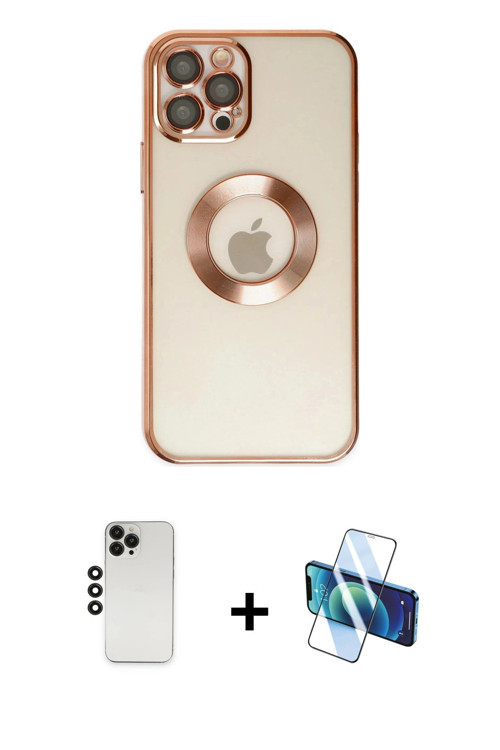 ieg™ iPhone 12 Pro Kılıf Pusula Form - Siyah 3D Antistatik Seramik Nano Ekran Koruyucu + Siyah Shine