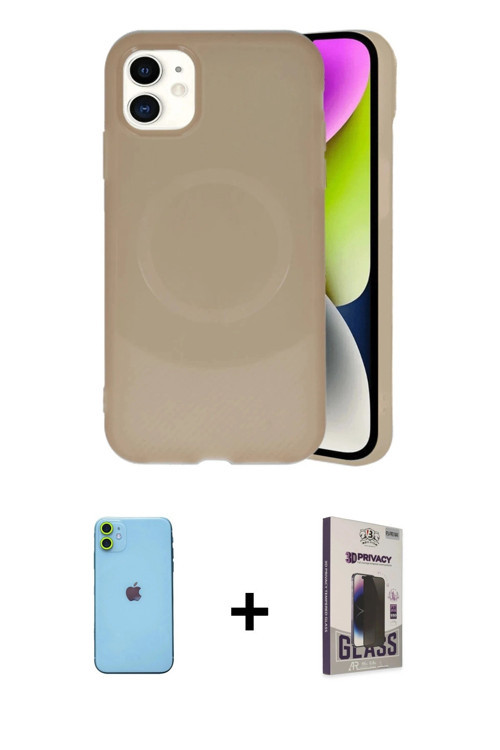ieg™ iPhone 11 Kılıf Ufuk Serisi - Siyah Bilvis Hayalet Cam Ekran Koruyucu + Yeşil Neon Fosforlu Kam