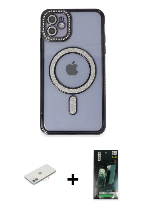 ieg™ iPhone 11 Kılıf Zirve Doku Prime - Siyah 360 Mat Full Body Arka Koruyucu + Pembe Renkli Kamera