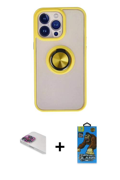 ieg™ iPhone 13 Pro Max Kılıf Yörünge Çizgi - Siyah 18D Cam Ekran Koruyucu + Gökkuşağı Pers Alüminyum
