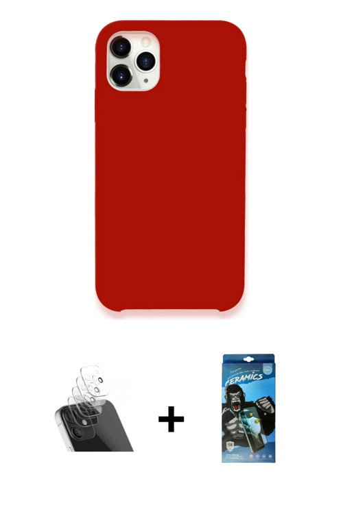 ieg™ iPhone 11 Pro Max Kılıf Zirve Modern Özel Seri - Siyah 34D Izgaralı Cam + Şeffaf Kamera Lens Ko