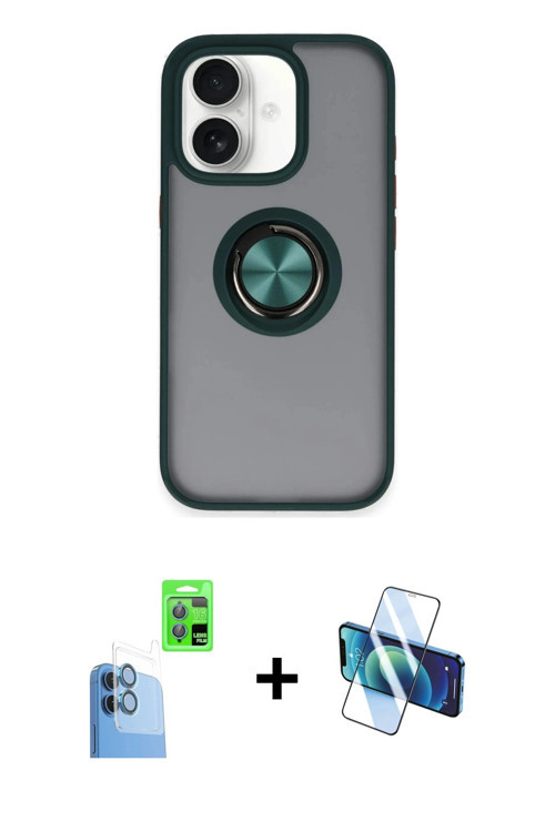 ieg™ iPhone 16 Kılıf Yörünge Çizgi - Siyah 3D Antistatik Seramik Nano Ekran Koruyucu + Lacivert Raze