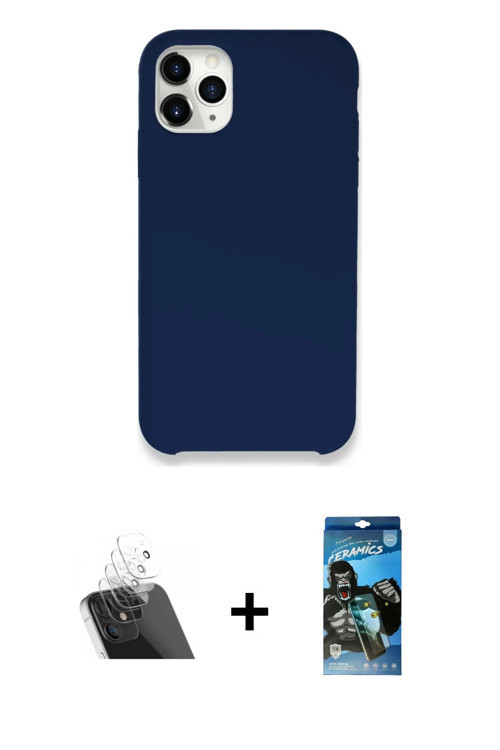 ieg™ iPhone 11 Pro Max Kılıf Zirve Modern Özel Seri - Siyah 34D Izgaralı Cam + Şeffaf Kamera Lens Ko