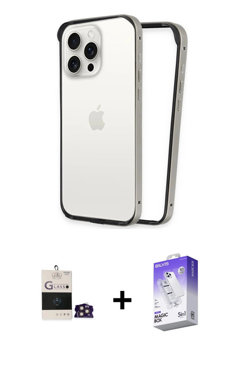 ieg™ iPhone 14 Pro Max Kılıf Pusula Asil Koleksiyonu - Siyah Bilvis 5in1 3D Magic Cam Ekran Koruyucu