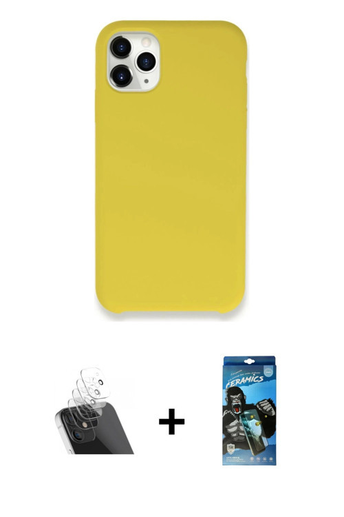 ieg™ iPhone 11 Pro Max Kılıf Zirve Modern Özel Seri - Siyah 34D Izgaralı Cam + Şeffaf Kamera Lens Ko