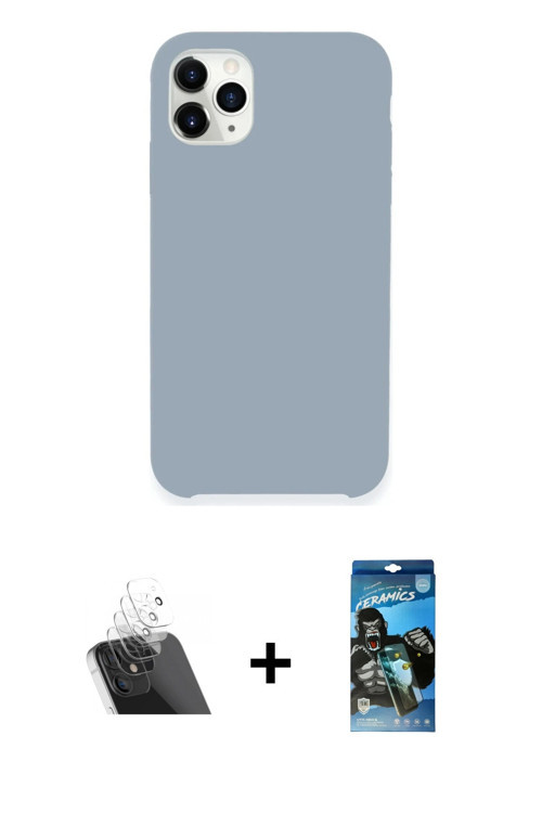 ieg™ iPhone 11 Pro Max Kılıf Zirve Modern Özel Seri - Siyah 34D Izgaralı Cam + Şeffaf Kamera Lens Ko