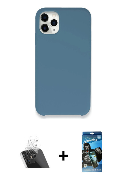 ieg™ iPhone 11 Pro Max Kılıf Zirve Modern Özel Seri - Siyah 34D Izgaralı Cam + Şeffaf Kamera Lens Ko