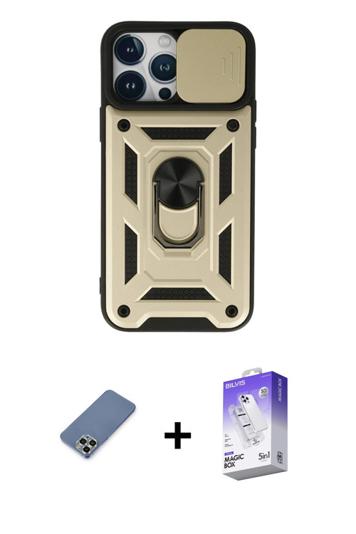 ieg™ iPhone 13 Pro Max Kılıf Ahenk Klasik - Siyah Bilvis 5in1 3D Magic Cam Ekran Koruyucu + Açık Yeş