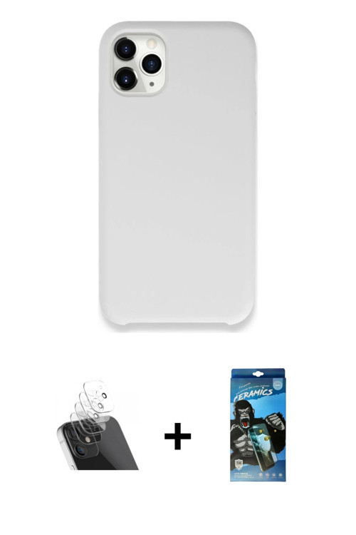 ieg™ iPhone 11 Pro Max Kılıf Zirve Modern Özel Seri - Siyah 34D Izgaralı Cam + Şeffaf Kamera Lens Ko