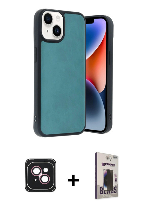 ieg™ iPhone 14 Kılıf Kıvılcım Işık Serisi - Siyah Bilvis Hayalet Cam Ekran Koruyucu + Pembe PVD Meta