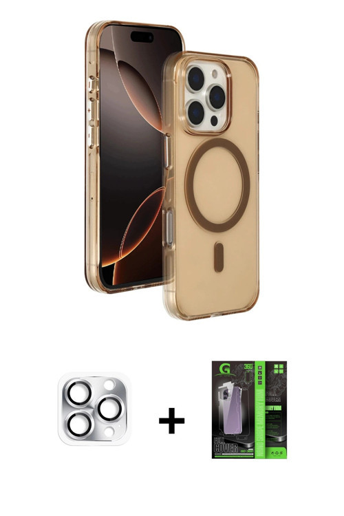 ieg™ iPhone 16 Pro Max Kılıf Doruk Doku Özel Seri - Şeffaf 360 Full Body Arka Koruyucu + Gümüş Pers