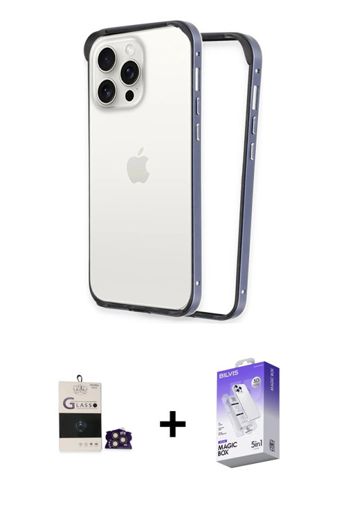 ieg™ iPhone 14 Pro Max Kılıf Pusula Asil Koleksiyonu - Siyah Bilvis 5in1 3D Magic Cam Ekran Koruyucu