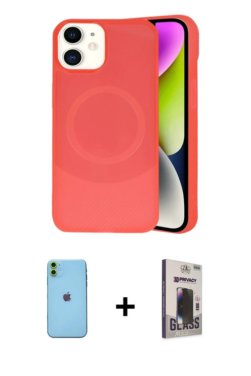 ieg™ iPhone 11 Kılıf Ufuk Serisi - Siyah Bilvis Hayalet Cam Ekran Koruyucu + Yeşil Neon Fosforlu Kam