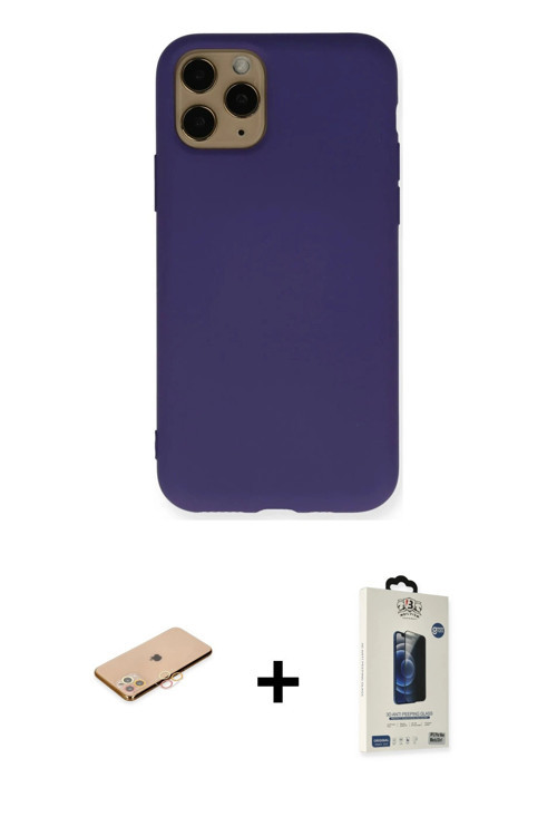 ieg™ iPhone 11 Pro Max Kılıf Ahenk Serisi - Siyah Bilvis Hayalet Cam Ekran Koruyucu + Turuncu Renkli