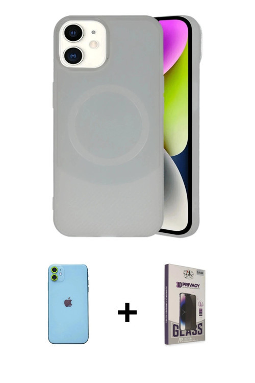 ieg™ iPhone 11 Kılıf Ufuk Serisi - Siyah Bilvis Hayalet Cam Ekran Koruyucu + Yeşil Neon Fosforlu Kam