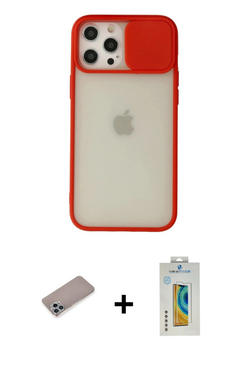 ieg™ iPhone 12 Pro Max Kılıf Vadi Çizgi - Siyah Polymer Nano Ekran Koruyucu + Sierra Blue Shine Kame