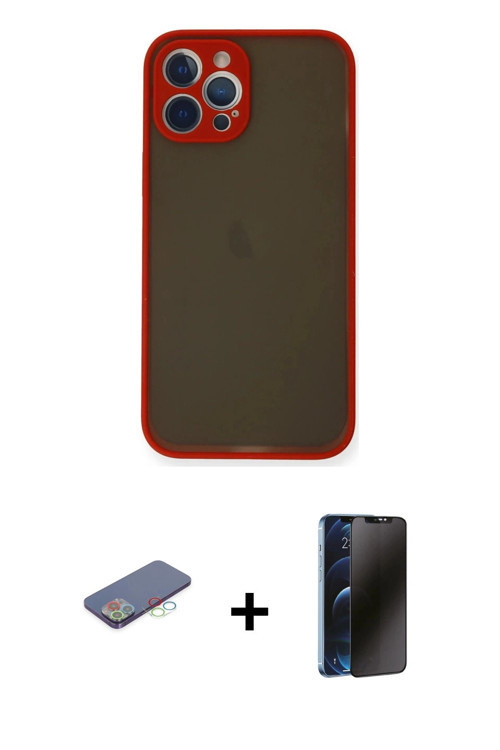 ieg™ iPhone 12 Pro Kılıf Ahenk Çizgi Serisi - Siyah 3D Antistatik Hayalet Cam Ekran Koruyucu + Mavi
