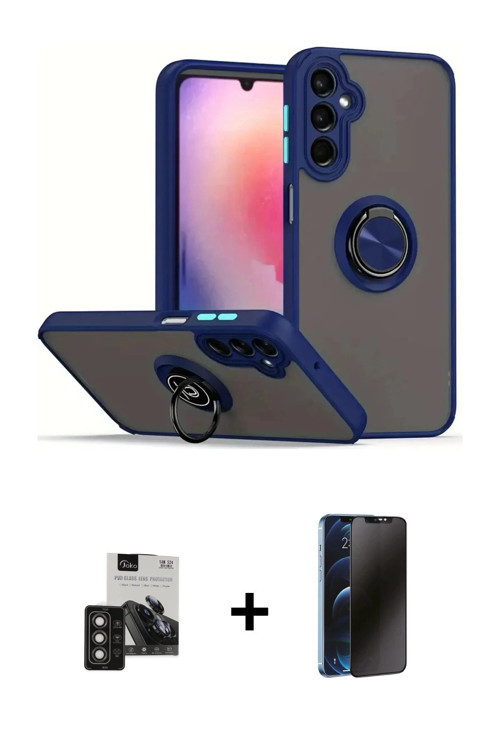 ieg™ Galaxy S24 Kılıf Yörünge Çizgi - Siyah 3D Antistatik Hayalet Cam Ekran Koruyucu + Titan Gri PVD