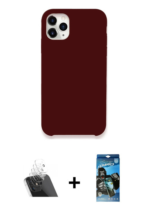 ieg™ iPhone 11 Pro Max Kılıf Zirve Modern Özel Seri - Siyah 34D Izgaralı Cam + Şeffaf Kamera Lens Ko