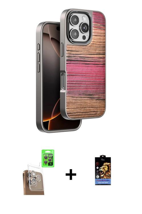 ieg™ iPhone 16 Pro Max Kılıf Atlas Minimal Özel Seri - Siyah Buffer Hayalet Cam Ekran Koruyucu + Çöl