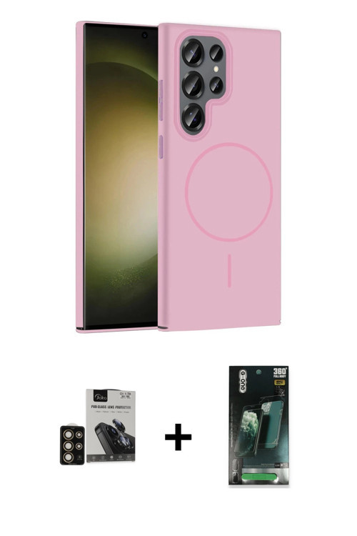 ieg™ Galaxy S24 Ultra Kılıf Siluet Doku Özel Seri - Siyah 360 Mat Full Body Arka Koruyucu + Gold PVD